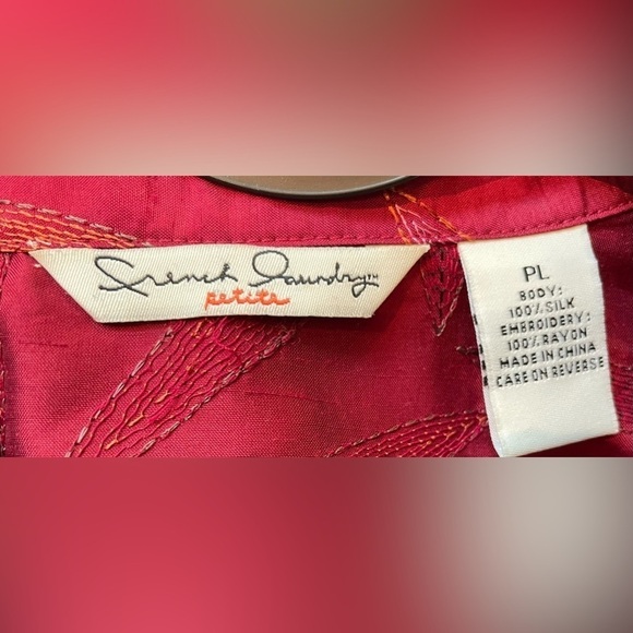 French Laundry 100% Silk (Raw) Embroidered Button Up 3/4 Sleeve Blouse - Picture 3 of 7